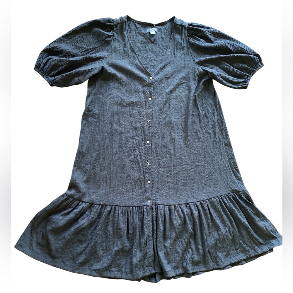 Maeve by Anthropologie+ Black Button-Front Puff Sleeve Dress